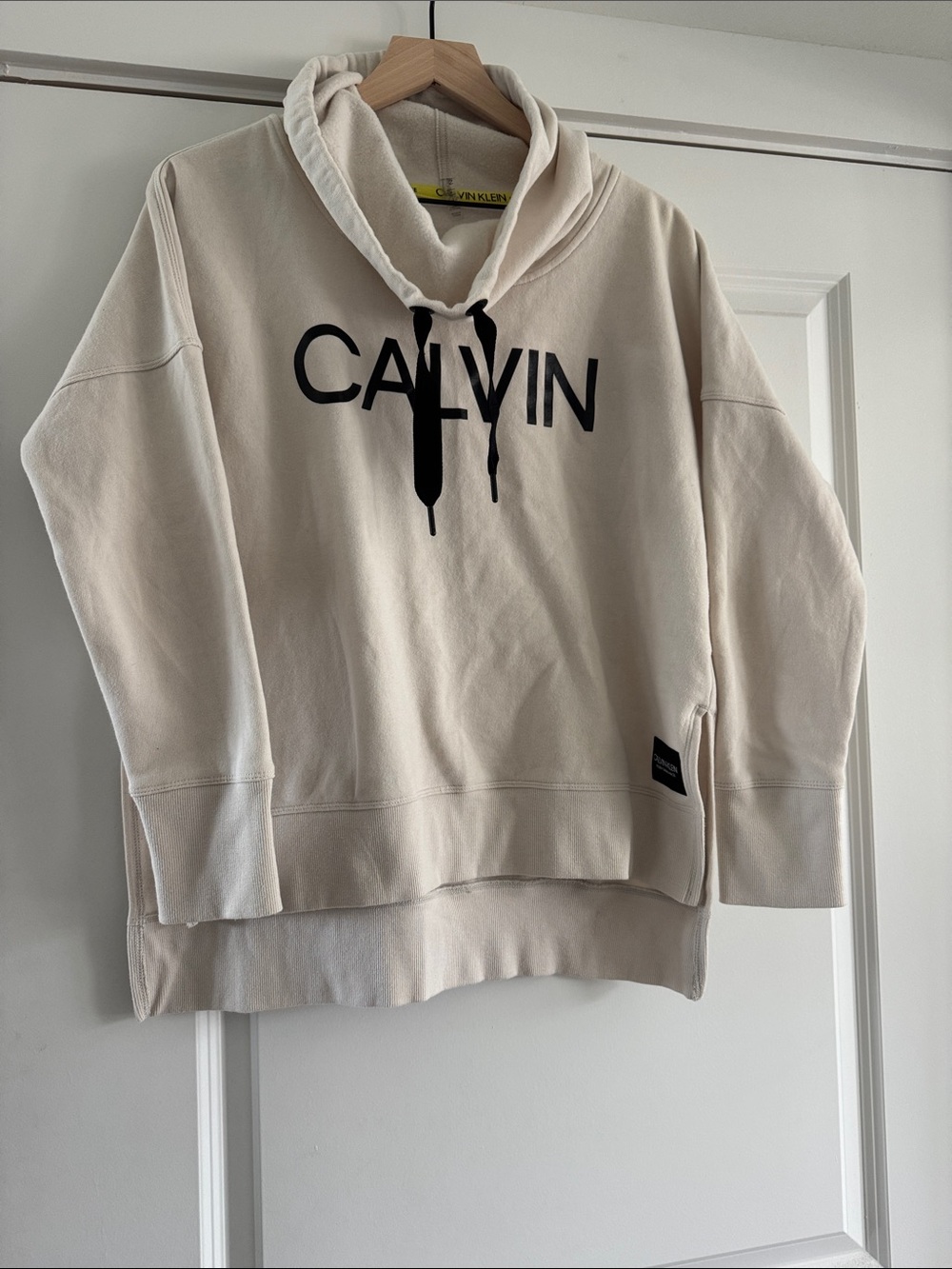 Calvin Klein White Fleece Pullover with Yellow Branded Trim
